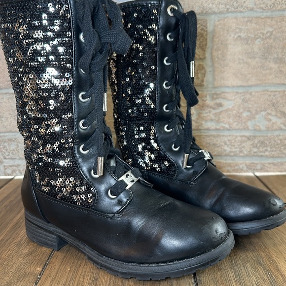 MICHAEL/Michael Kors Marcella Little Girls Black Silver Sequin Zip Lace Boot/13 - Picture 3 of 16